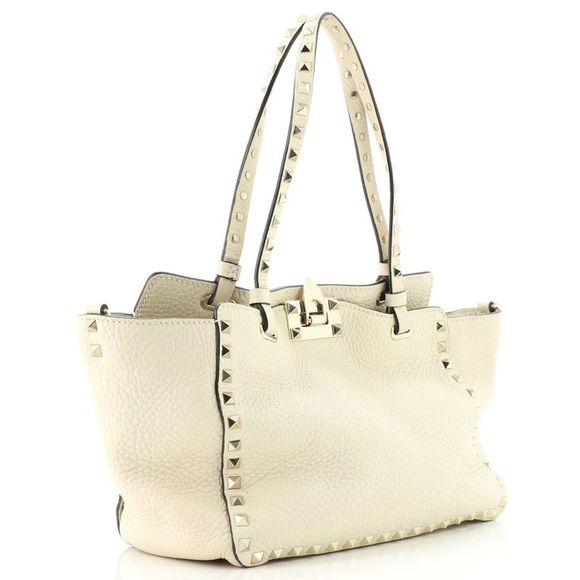 Valentino Garavani Rockstud Tote Pebbled Leather Small Neutral - Picture 3 of 7